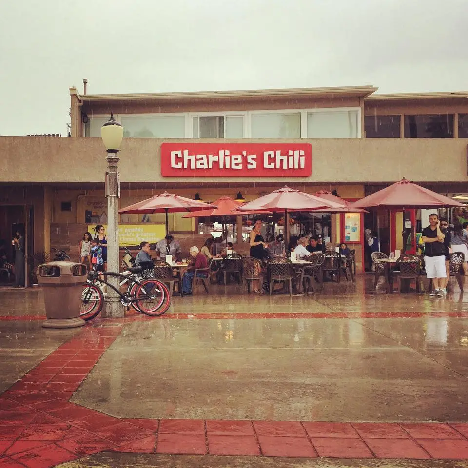 Front view of Charlie's Chili beachfront diner in Newport Beach